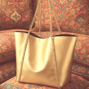 PHASE 3 NORDSTROM ROSE GOLD METALLIC CHAIN TOTE LARGE HOLIDAY PARTY SEASON